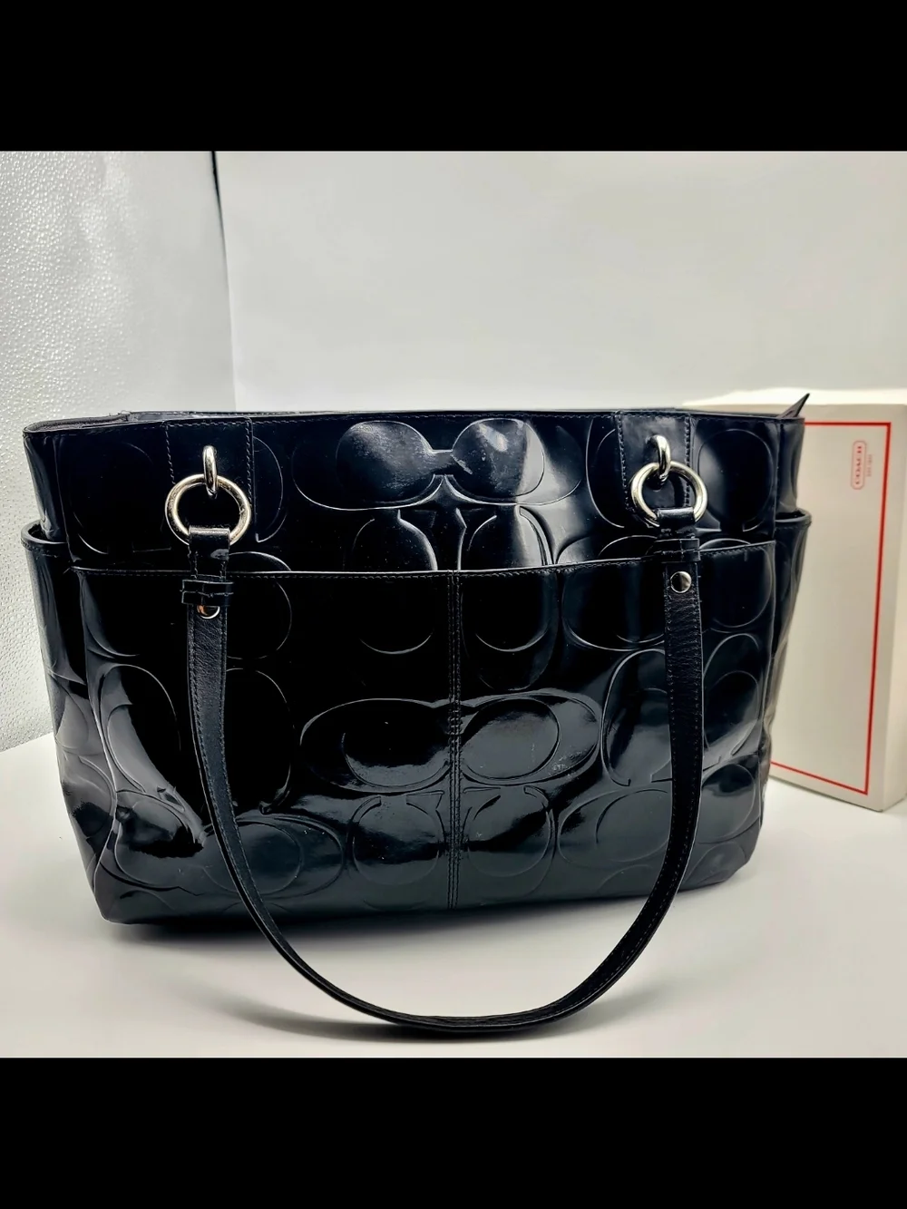 Coach Black Patent Signature Tote Shoulder Bag